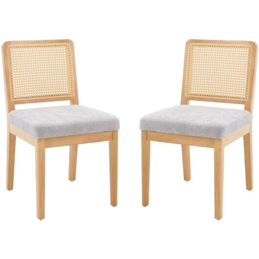 Dining Chairs Set of 2 in Chenille Upholstered Side Chairs Mid-Century Rustic Chairs with Wood Legs for Kitchen Restaurant, Gray, Chairus