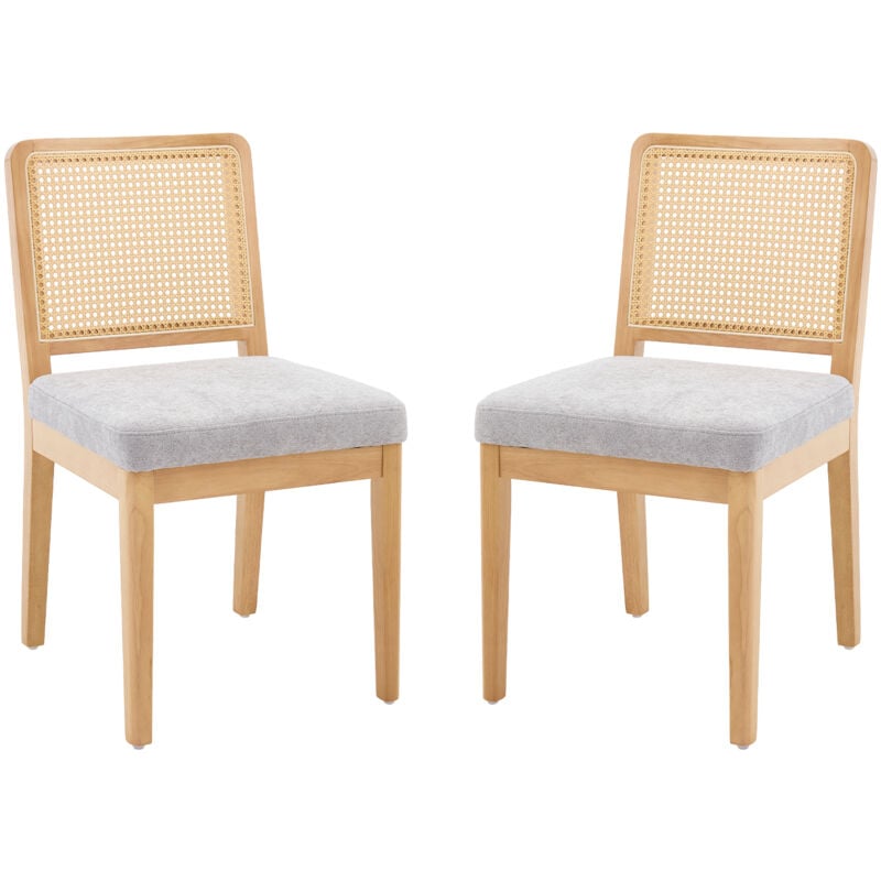 Dining Chairs Set of 2 in Chenille Upholstered Side Chairs Mid-Century Rustic Chairs with Wood Legs for Kitchen Restaurant, Gray, Chairus