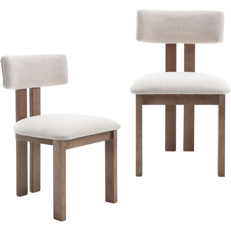 Dining Chairs Set of 2 in Linen Soft Padded Retro Rustic Kitchen Chairs with Wood Frame for Living Room Restaurant, Beige, Chairus