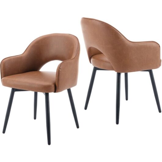 Dining Chairs Set of 2 in pu Leather Swivel Kitchen Corner Chairs Hollow Backrest for Living Room Restaurant, Brown, Wahson