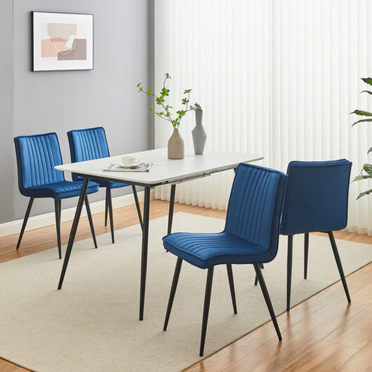 Dining Chairs, Set of 4 Velvet Kitchen Dining Chairs, Upholstered Seat with Black Metal Legs,Blue