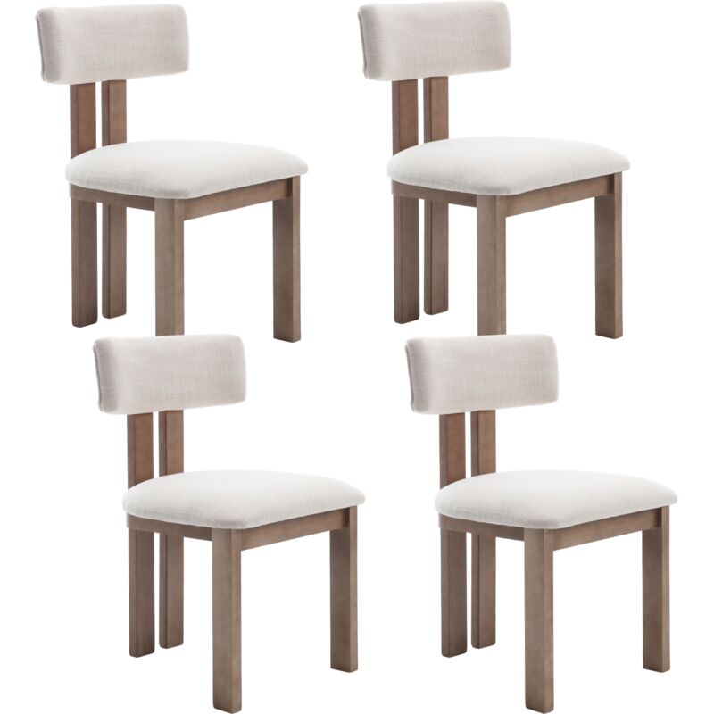 Dining Chairs Set of 4 in Linen Soft Padded Retro Rustic Kitchen Chairs with Wood Frame for Living Room Restaurant, Beige, Chairus