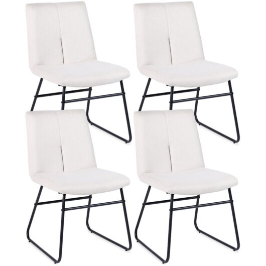 Dining chairs Set of 4, Linen Kitchen Chair, Beige