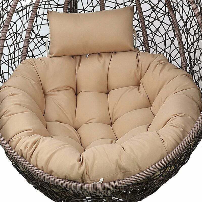 Egg-shaped replacement chair cushion, hanging basket swing chair cushions with headrest, solid color, thick large seat cushion for indoor and outdoor