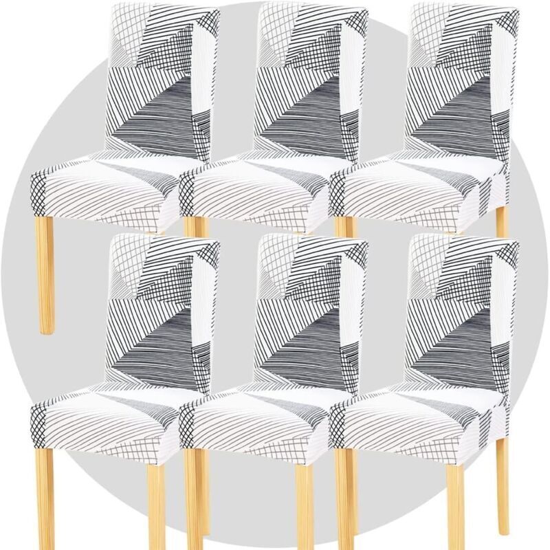 Elastic chair covers, set of 6, printed, stretchable, washable and removable, for kitchen, hotel and restaurant.