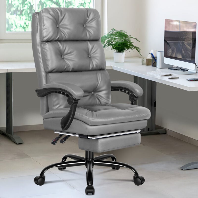 Elfordson - Office Chair Executive Computer pu Leather Seat Work Recliner Gaming, Grey