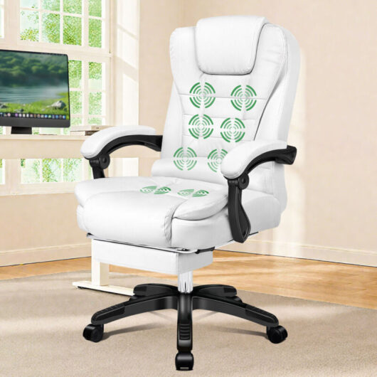 Elfordson - Office Chair with 8-Point Massage Gaming and Heat Function, White