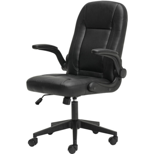 Ergonomic Office Computer Chair PU Leather Swivel Recliner with Flip-Up Armrests