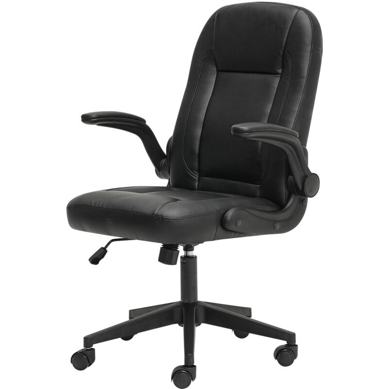 Ergonomic Office Computer Chair PU Leather Swivel Recliner with Flip-Up Armrests