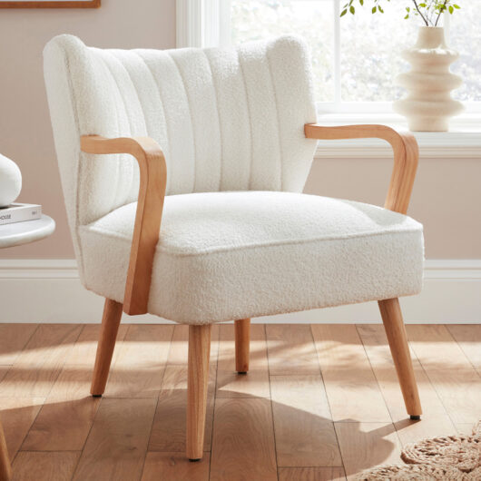 Escanaba Fabric Bedroom Chair With Wooden Frame - Cream