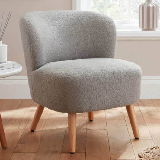 Evans Fabric Accent Chair With Wooden Legs In Grey