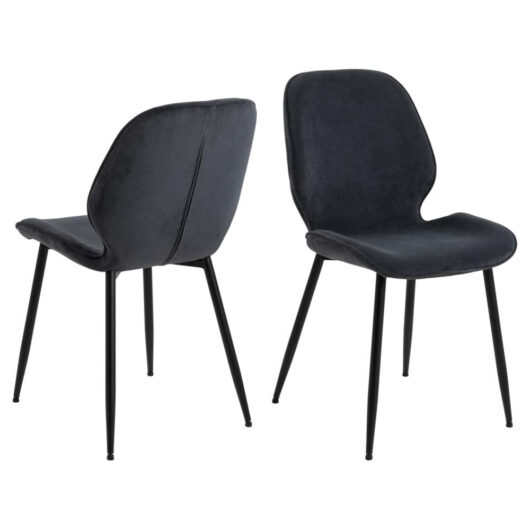 Fairfield Anthracite Fabric Dining Chairs With Black Legs In Pair