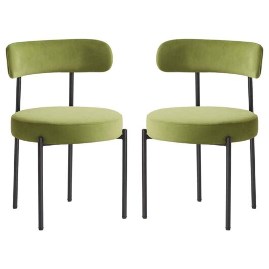 Fishers Valvet Dining Chair In Pair - Olive
