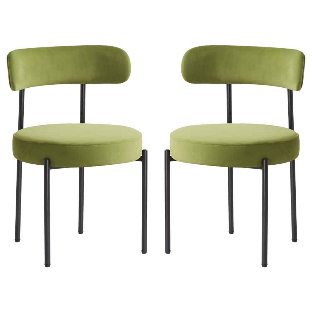 Fishers Valvet Dining Chair In Pair - Olive