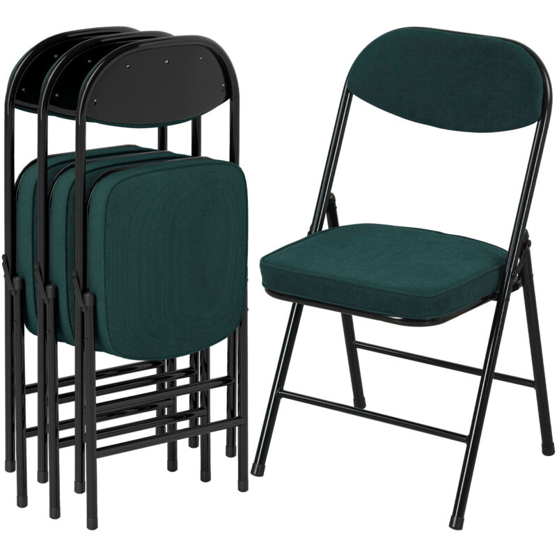 Folding Chairs Set of 4 with Cushioned Seat, Steel Frame, Teal - Homcom