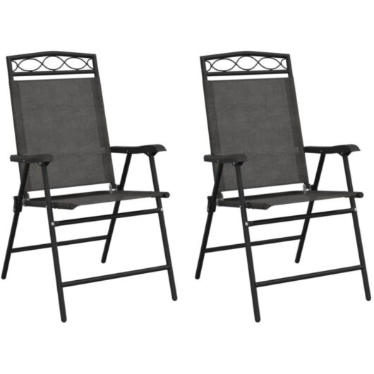 Folding Garden Chairs 2 pcs Melange Grey Steel and Textilene vidaXL