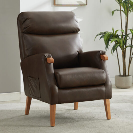 Folsom PU Leather Bedroom Chair With Wooden Legs - Tan