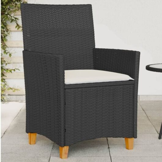 Garden Chairs with Cushions 2 pcs Black Poly Rattan&Solid Wood Vidaxl