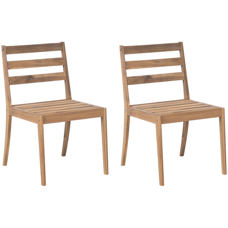 Garden Set of 2 Chairs Light Brown Certified Acacia Wood Top Rustic Style Outdoor CHIOGGIA