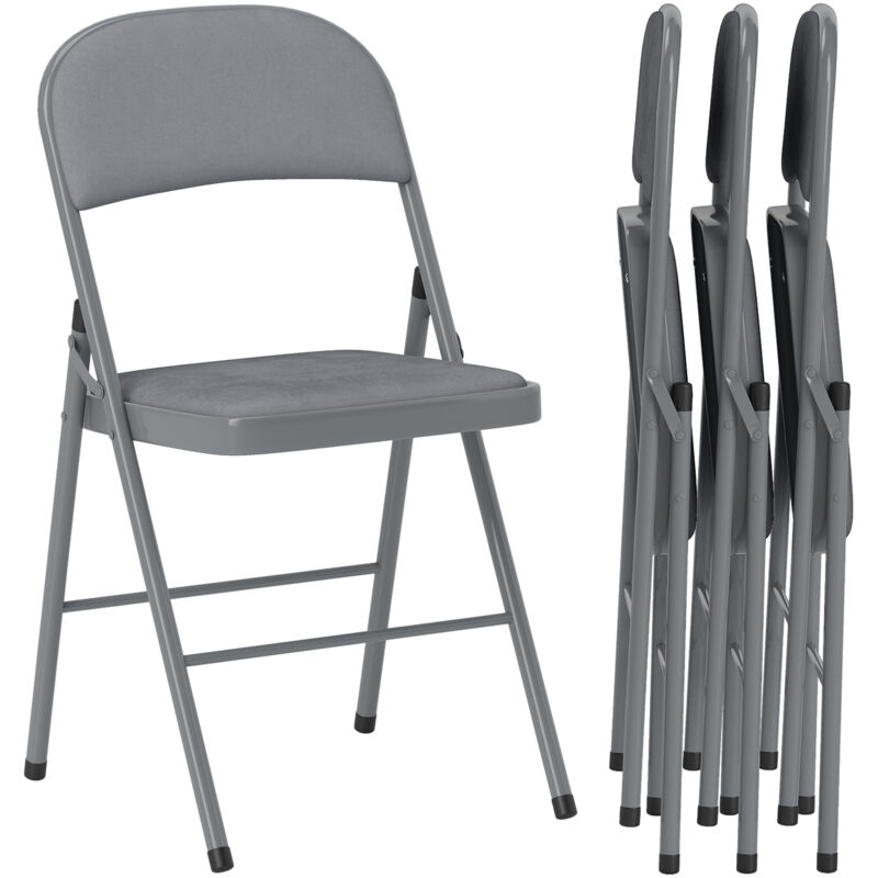 HOMCOM Folding Chairs Set of 4, Foldable Chairs with Cushions, Light Grey