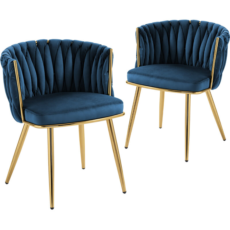 HOMCOM Upholstered Kitchen Chairs Set of 2 with Woven Backrest, Dark Blue