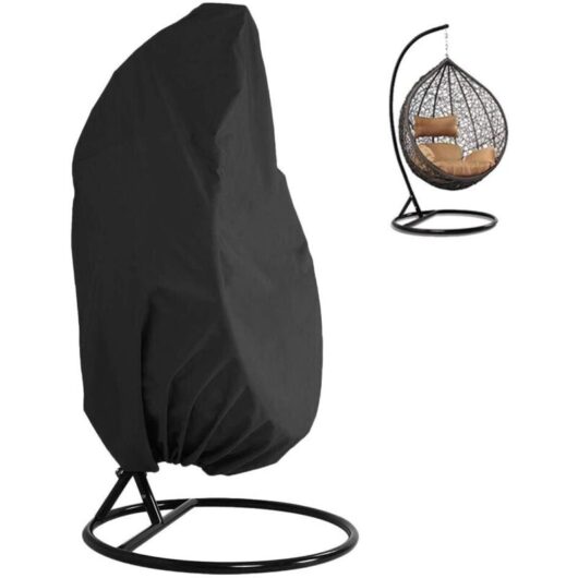 Hanging Chair Cover 210D Oxford Waterproof Weatherproof Protective Cover with Zipper Black 190 x 115 cm