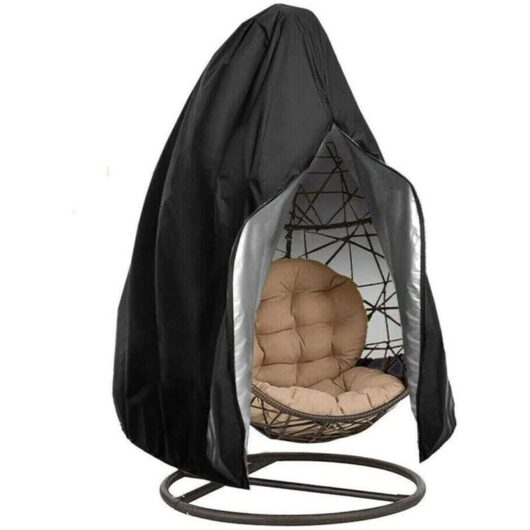 Hanging Chair Cover, Protective Cover for Hanging Egg Chair with Zipper Opening, Waterproof Outdoor Garden Hanging Chair Cover (115 x 190 cm, Black)