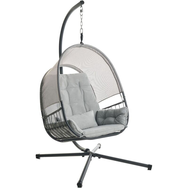 Hanging Chair with Stand ALVIANO Fabric Light Grey