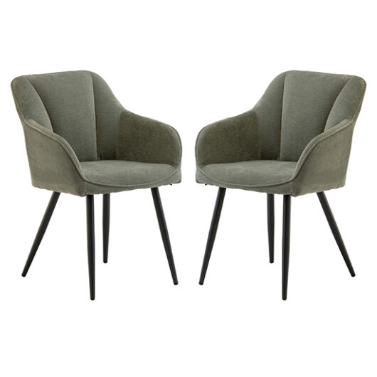 Hazen Mint Green Fabric Dining Chairs With Black Legs In Pair