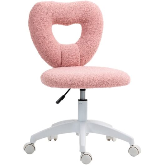Homcom - Armless Heart Desk Chair, Makeup Vanity Chair for Home, Pink