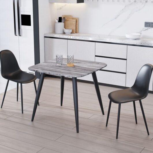 Home Source - Curve Chair Plastic Seat with Metal Legs (Set of 2) - L52 x W46 x H84 cm - Black - Flat Packed