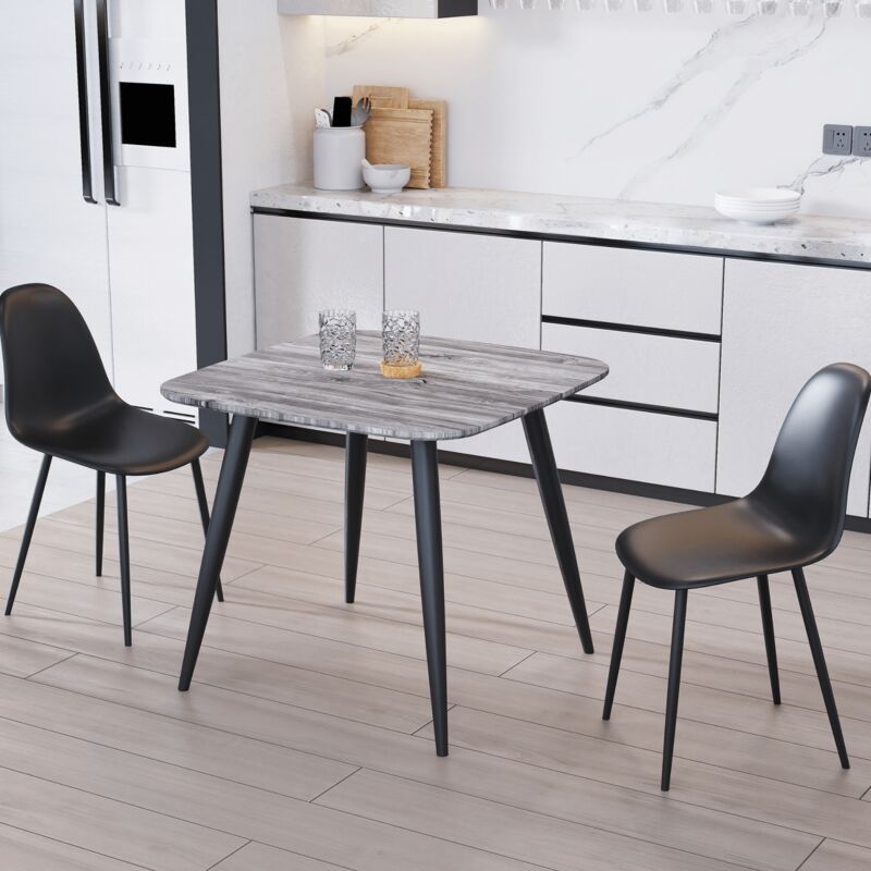 Home Source - Curve Chair Plastic Seat with Metal Legs (Set of 2) - L52 x W46 x H84 cm - Black - Flat Packed