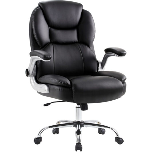 IWMH Ergonomic Office Chair, Executive Chair with Wide Padded Seat, Height-Adjustable Swivel Chair - PU Leather - Brown