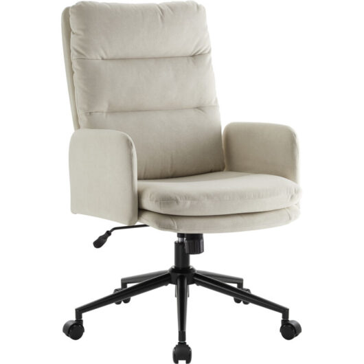 IWMH Ergonomic Office Chair with Casters, Height-Adjustable Swivel Chair, Barber Chair with High Backrest, Desk Chair with Armrests - Beige