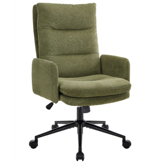 IWMH Ergonomic Office Chair with Casters, Height-Adjustable Swivel Chair, Barber Chair with High Backrest, Desk Chair with Armrests - Green