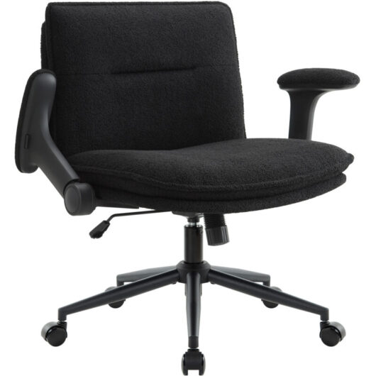 IWMH Office Chair, Swivel Chair with Foldable Armrests and Casters, Height-Adjustable Desk Chair for Bedroom, Living Room, Office - Black