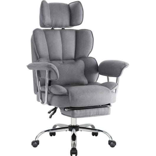 IWMH office chair with high backrest and lumbar cushion, ergonomic executive chair with extendable footrest, height-adjustable swivel chair - fabric