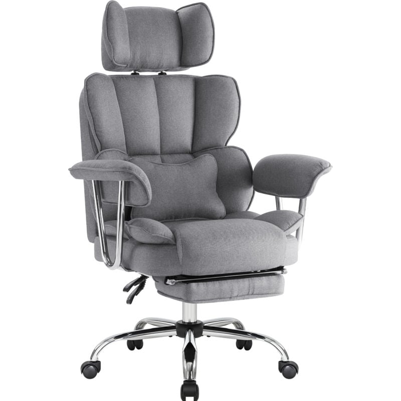 IWMH office chair with high backrest and lumbar cushion, ergonomic executive chair with extendable footrest, height-adjustable swivel chair - fabric