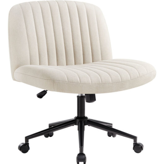 IWMH office chair without armrests, height-adjustable swivel chair with casters, desk chair with medium backrest - fabric - beige