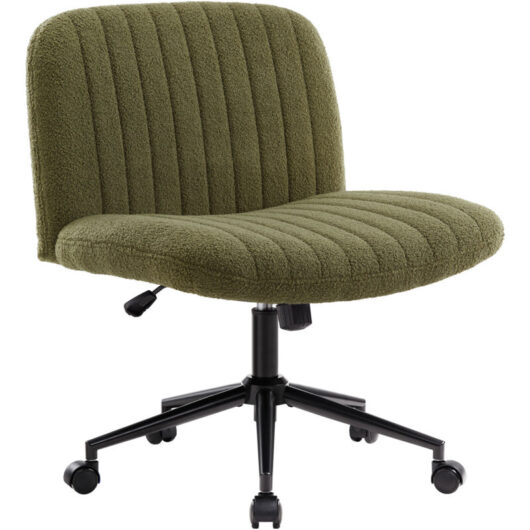 IWMH office chair without armrests, height-adjustable swivel chair with casters, desk chair with medium backrest - teddy fabric - green