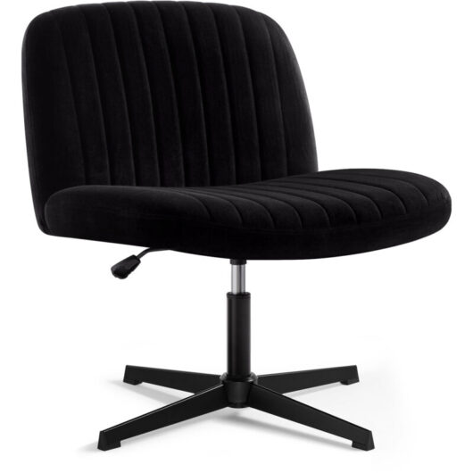 IWMH office chair without armrests, height-adjustable swivel chair without casters, fabric desk chair with medium backrest - Black