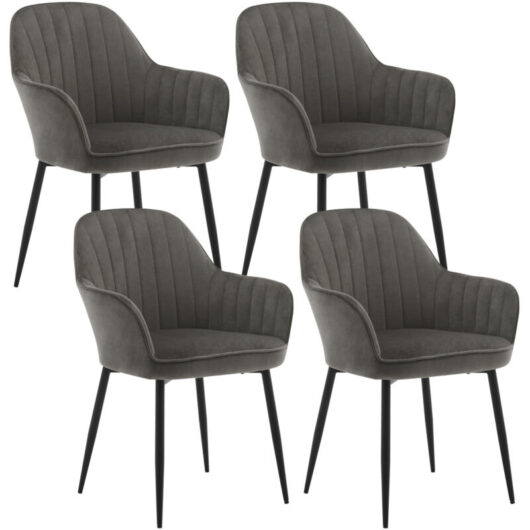 Klihome - Set of 4 Velvet & Metal Legs Dining Chairs Accent home & restaurants, Dark Grey