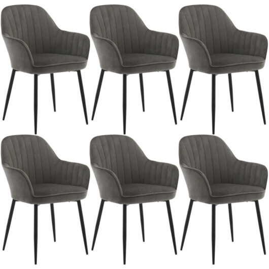 Klihome - Set of 6 Velvet & Metal Legs Dining Chairs Accent home & restaurants, Dark Grey