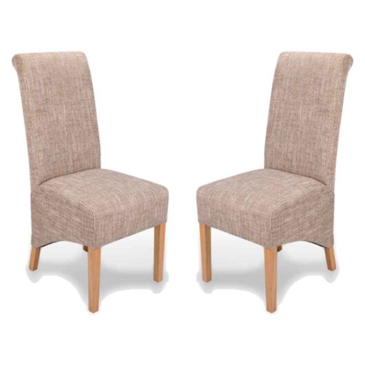 Kyoto Fabric Dining Chairs In Pair - Tweed Oatmeal