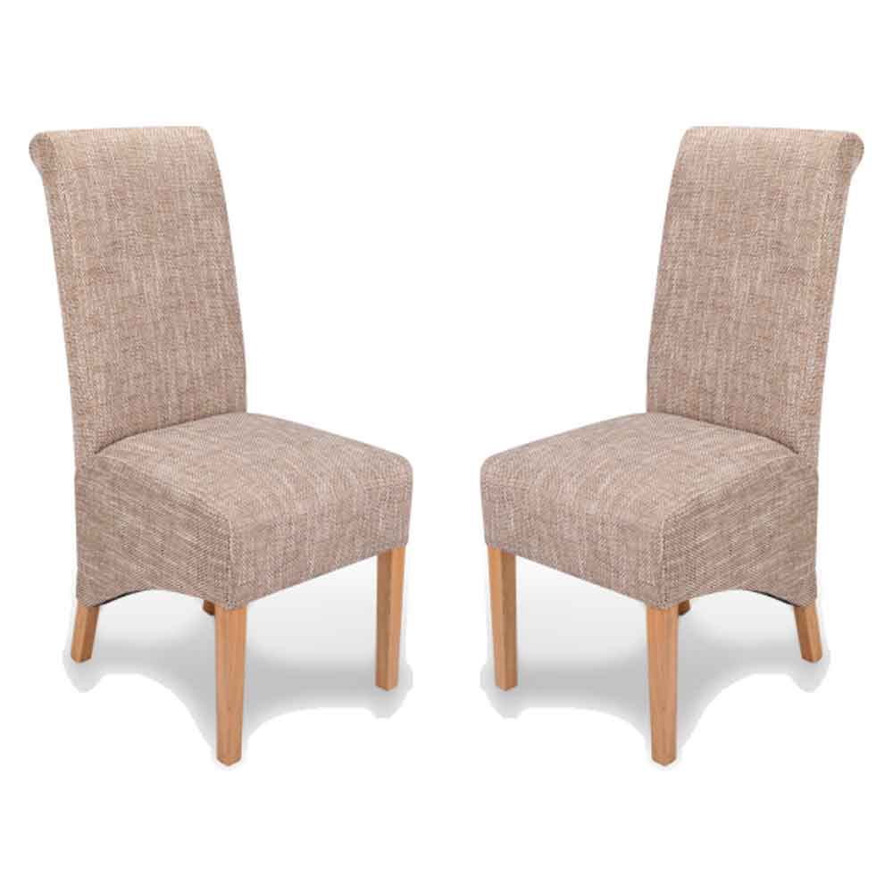 Kyoto Fabric Dining Chairs In Pair - Tweed Oatmeal
