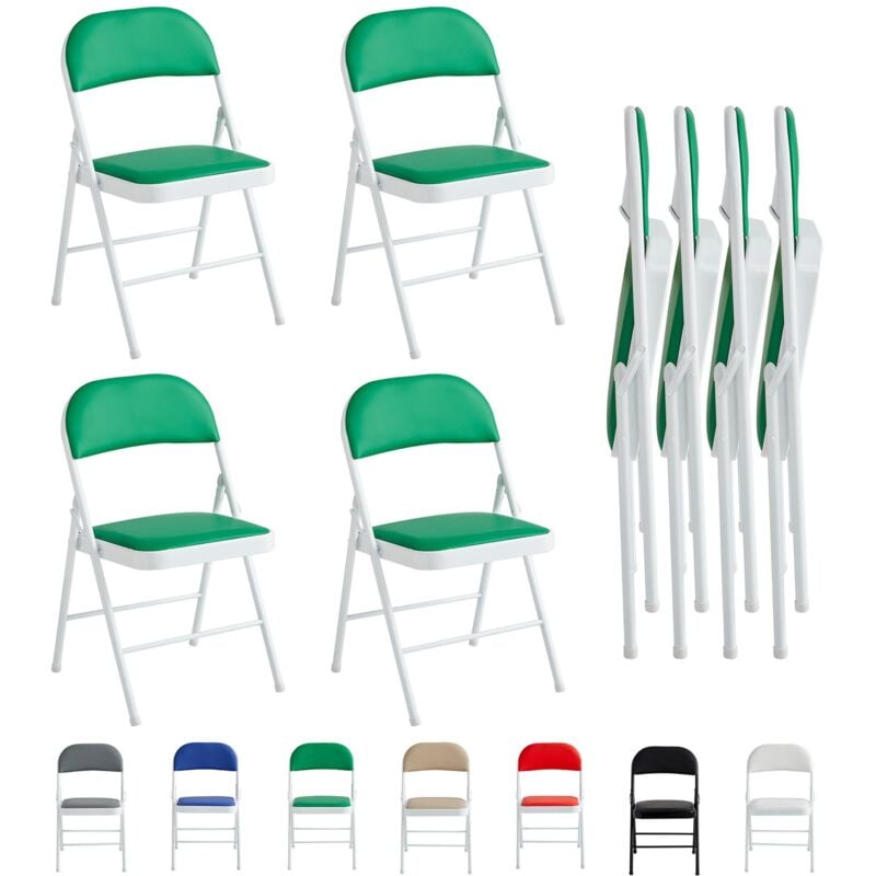 Mcc Direct - Set of 4 Faux Leather Foldable Chair with Metal Frame and Padded Seat green