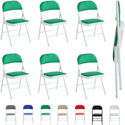Mcc Direct - Set of 6 Faux Leather Foldable Chair with Metal Frame and Padded Seat green