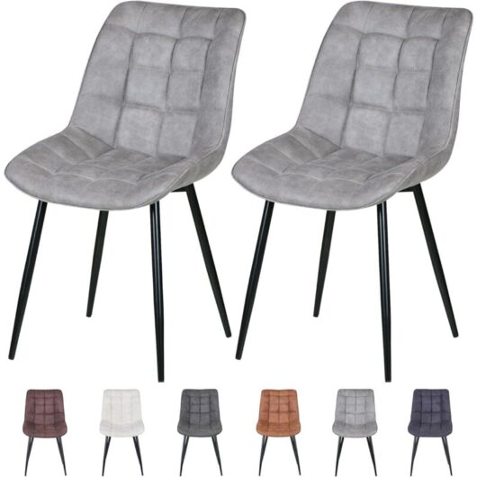 Mcc Direct - set of 2 Faux Matte Suede Leather Dining Chairs with Padded Seat and Metal Legs alba light grey