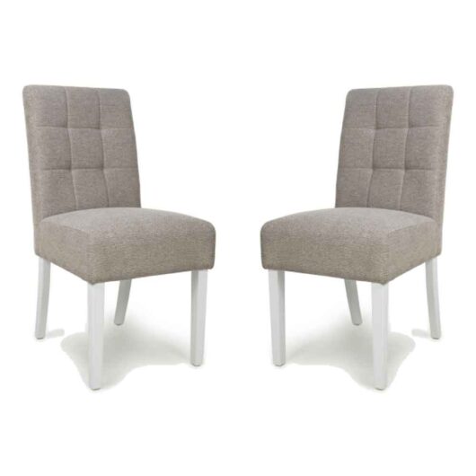 Mendoza Fabric Dining Chairs With White Leg In Pair In Mocha
