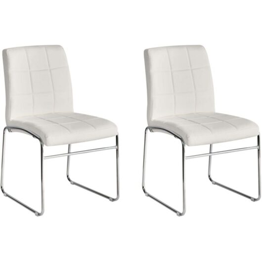 Modern Set of 2 Faux Leather Dining Chairs Biscuit Back Sled Base White Kiron